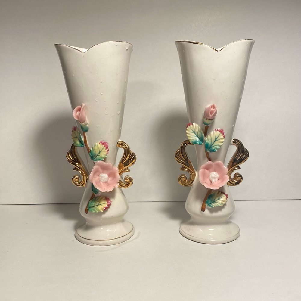 1940s *pair* vintage Japanese Ucagco Rose Vases